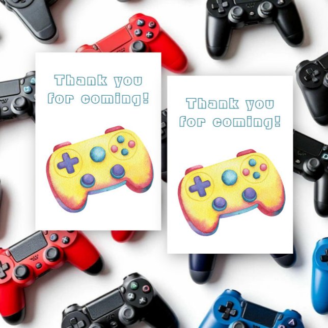 Vattenfärg Dataspel Barnkalas Tack Kort (Skapare uppladdad)