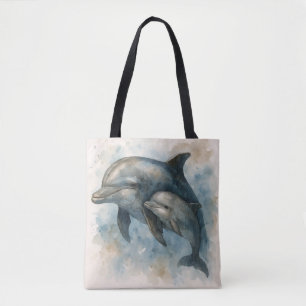 Vattenfärg Delfin och Kalv Shopperbagge Tygkasse