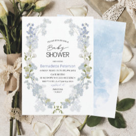 Vattenfärg Delphinium blåa blommor baby Shower Inbjudningar
