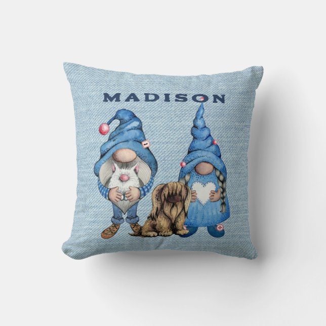 Vattenfärg Denim Gnomes Kudde (Framsida)