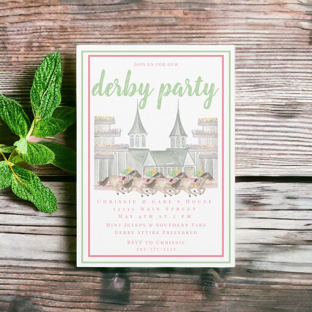 Vattenfärg Derby Party Horse Tävla Byggnad Inbjudningar (Skapare uppladdad)