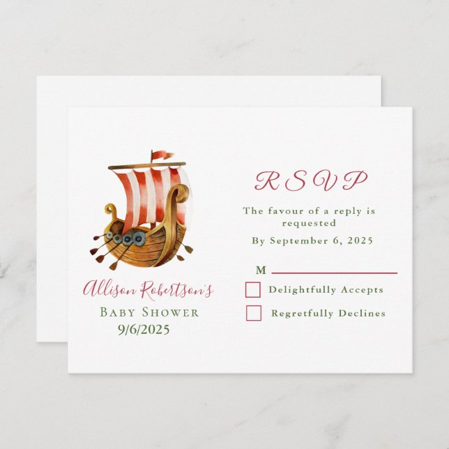 Vattenfärg Det är en pojk Vikings Party Babyskare OSA Kort (Fram/baksida)