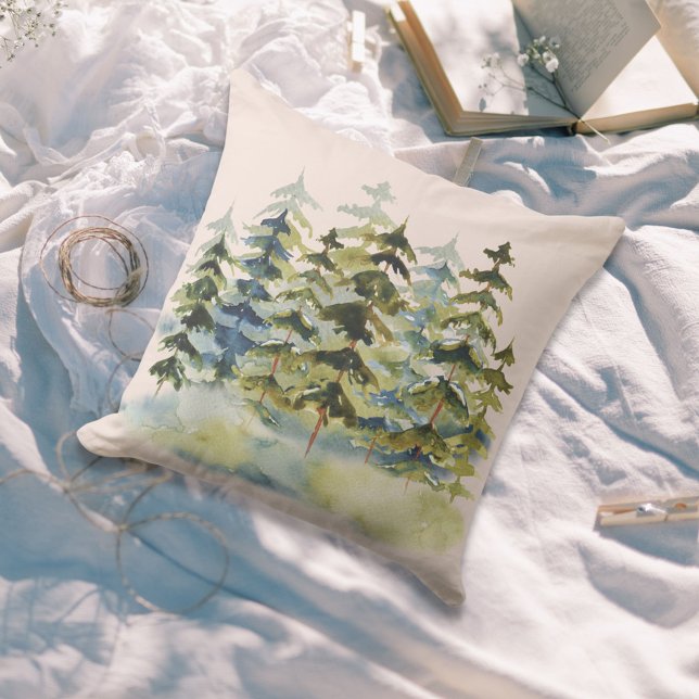 Vattenfärg Dimma Grön Tallskog Kudde (In situ)