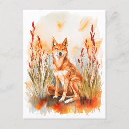 Vattenfärg Dingo i gräs Vykort