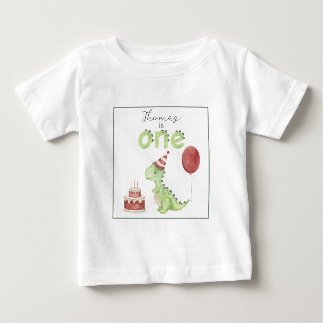 Vattenfärg Dinosaur 1:a födelsedag T Shirt (Framsida)
