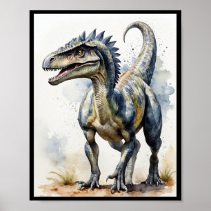 Vattenfärg Dinosaur Velociraptor Theropod WallArt Poster
