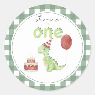 Vattenfärg Dinosaurie 1-årsdag Runt Klistermärke