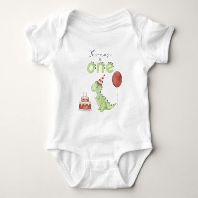 Vattenfärg Dinosaurie 1-årsdag T Shirt (Framsida)