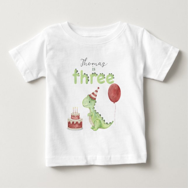 Vattenfärg Dinosaurie 3-års födelsedag T Shirt (Framsida)