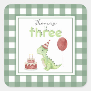 Vattenfärg Dinosaurie 3-årsdag Fyrkantigt Klistermärke