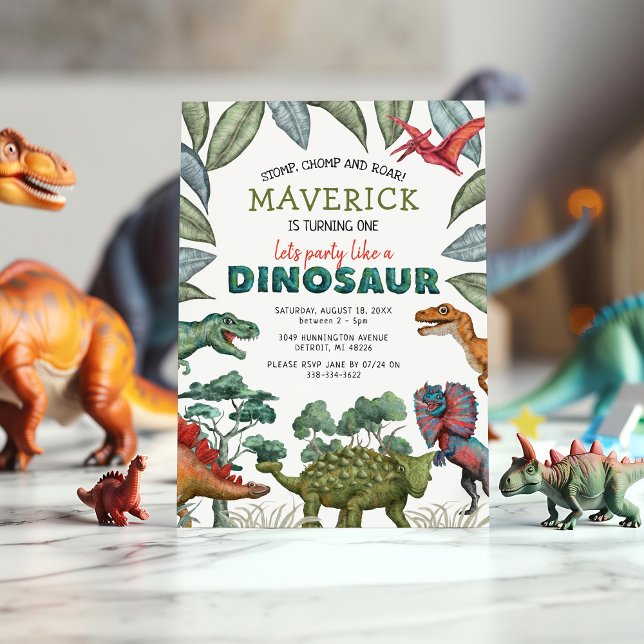 Vattenfärg Dinosaurie Barn Födelsedagsinbjudan Inbjudningar (Skapare uppladdad)
