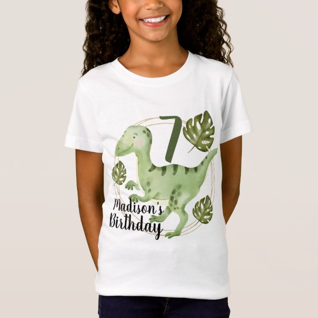 Vattenfärg dinosaurie falskt glitter födelsedagsfe t shirt (Framsida)