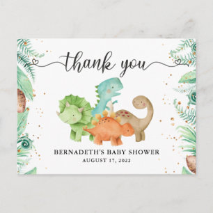 Vattenfärg-dinosaurie tack-kort för baby shower vykort