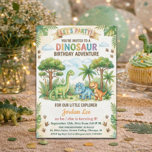 Vattenfärg Dinosaurier Djungel 9-års födelsedagsfe Inbjudningar