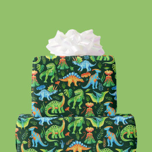 Vattenfärg Dinosaurs Boys Birthday på Mörk grönt Presentpapper
