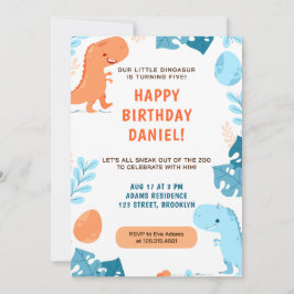Vattenfärg Dinosaurs Nature Botanical Birthday Inbjudningar
