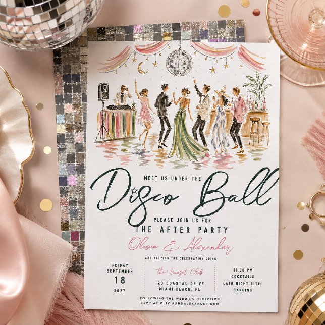 Vattenfärg Disco Boll Bröllops Efterfest Inbjudningar (Skapare uppladdad)