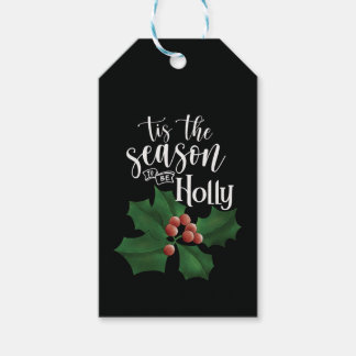 Vattenfärg Djärvt Svart och Grönt Julholje Jul Presentetikett