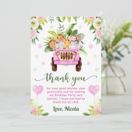 Vattenfärg Djungel Safari Djur Flickor Födelsedag Tack Kort