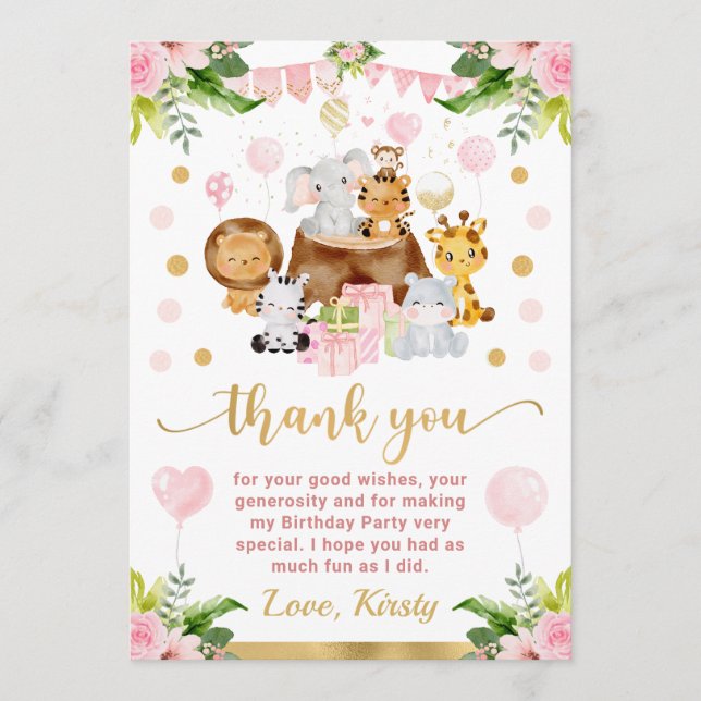 Vattenfärg Djungelsafari Djur Barnkalas Tack Kort (Framsida)