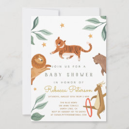 Vattenfärg djur grönska Baby Shower inbjudan