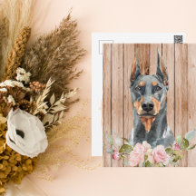 Vattenfärg Doberman & Flowers