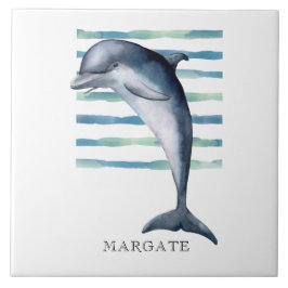 Vattenfärg DOLPHIN Coastal Beach MARGATE Kakelplatta