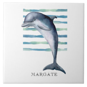 Vattenfärg DOLPHIN Coastal Beach MARGATE Kakelplatta