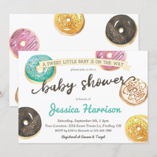 Vattenfärg Donut Baby Shower - GraphicLoveShop Inbjudningar