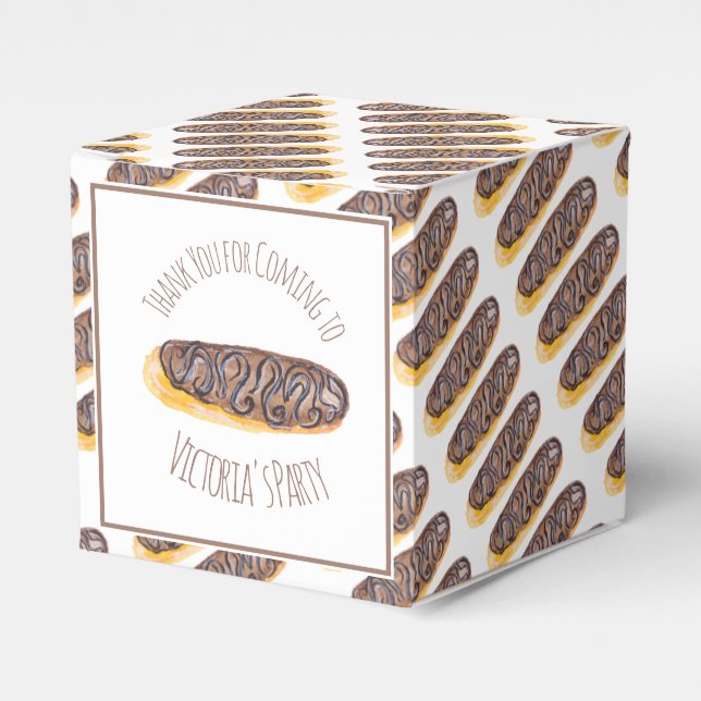 Vattenfärg Donut Chocolate Hand plockade Eclair Presentaskar (Framsidan Sidan)