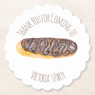 Vattenfärg Donut Chocolate Hand plockade Eclair Underlägg Papper