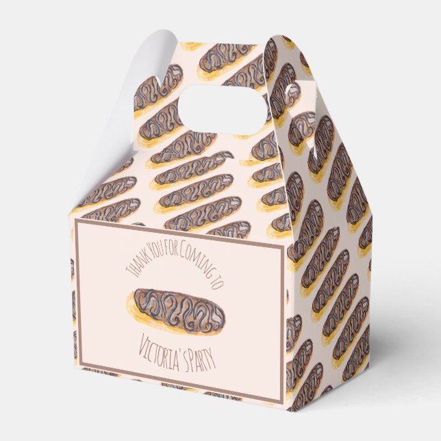 Vattenfärg Donut Choklad  Handritad  Éclair    Presentaskar (Framsidan Sidan)