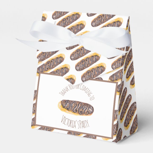 Vattenfärg Donut Choklad Handritad Eclair Presentaskar (Framsidan Sidan)