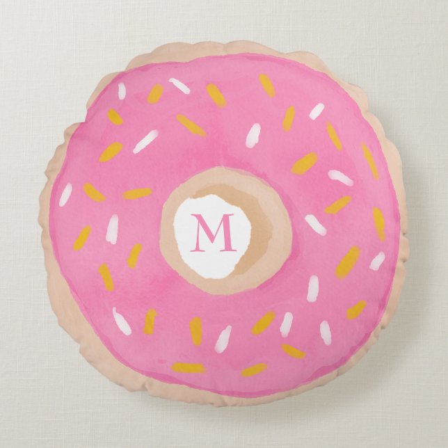 Vattenfärg Donut Rund Kudde (Framsidan)