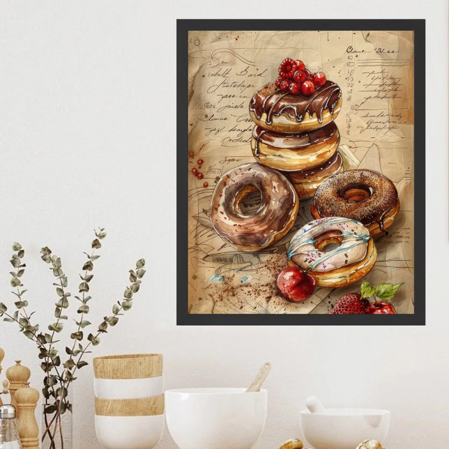Vattenfärg Donuts Nostalgic Dessert Art Poster (Skapare uppladdad)
