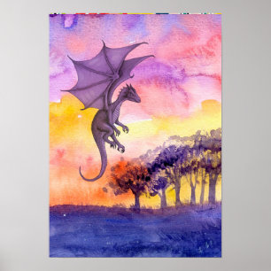 Vattenfärg Dragon Poster