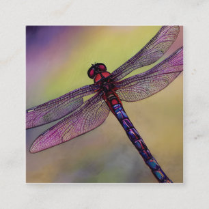 Vattenfärg Dragonflies eller Libellules i Fransk Fyrkantigt Visitkort