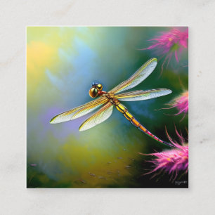 Vattenfärg Dragonflies eller Libellules i Fransk Fyrkantigt Visitkort