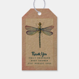 Vattenfärg DRAGONFLY Tack Baby Shower PinkBlu Presentetikett
