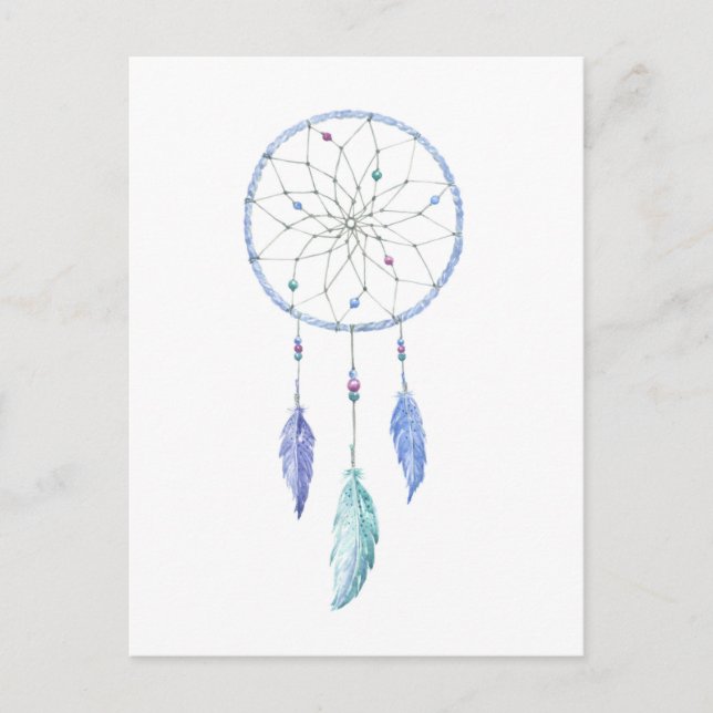 Vattenfärg Dreamcatcher med 3 fjädrar Vykort (Framsida)