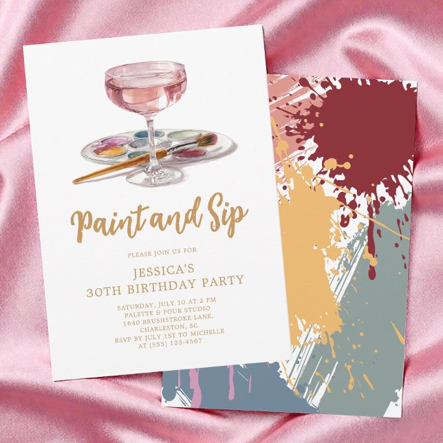 Vattenfärg Drick Måla och Sippra 30-års Födelsedag Inbjudningar (Watercolor Drink Paint and Sip 30th Birthday Party Invitation)