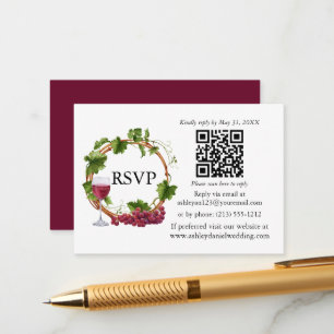 Vattenfärg Druvrankor Krans Bröllop QR RSVP Tilläggskort