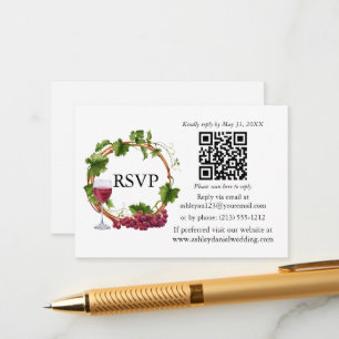 Vattenfärg Druvrankor Krans Bröllop RSVP QR Tilläggskort