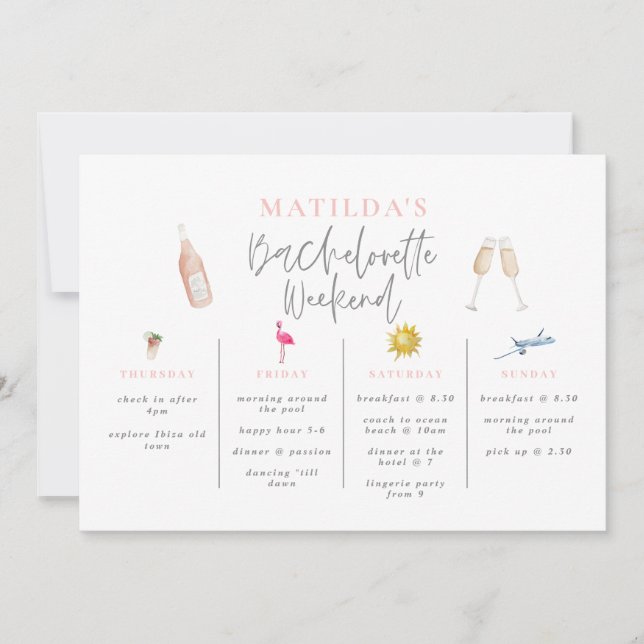 Vattenfärg drycker bachelorette helg itinerary inbjudningar (Framsida)