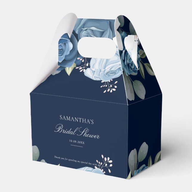 Vattenfärg Dusty Blue Blommig Bröllopsdusch Presentaskar (Framsidan Sidan)