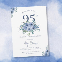 Vattenfärg Dusty Blue Blommigt 95:e Chicen Födelse Inbjudningar