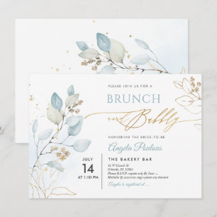 Vattenfärg Dusty Blue Gum Eucalyptus Brunch BubLY Inbjudningar
