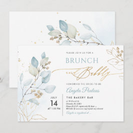 Vattenfärg Dusty Blue Gum Eucalyptus Brunch BubLY Inbjudningar