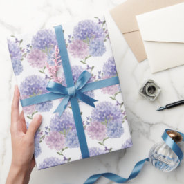 Vattenfärg Dusty Blue & Lilac Hydrangeas Bröllop Presentpapper
