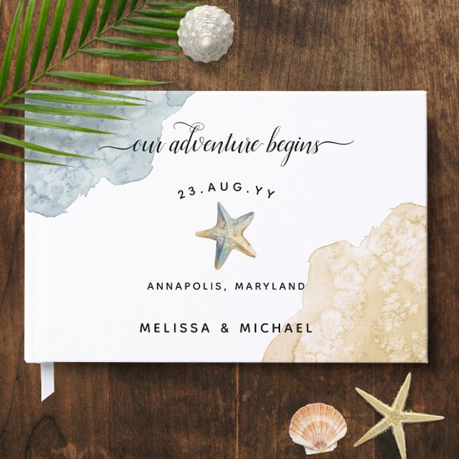 Vattenfärg Dusty Blue Starfish 🌊 Beach Wedding Gästböcker (Watercolor Dusty Blue Starfish 🌊 Beach Wedding Guest Book
)